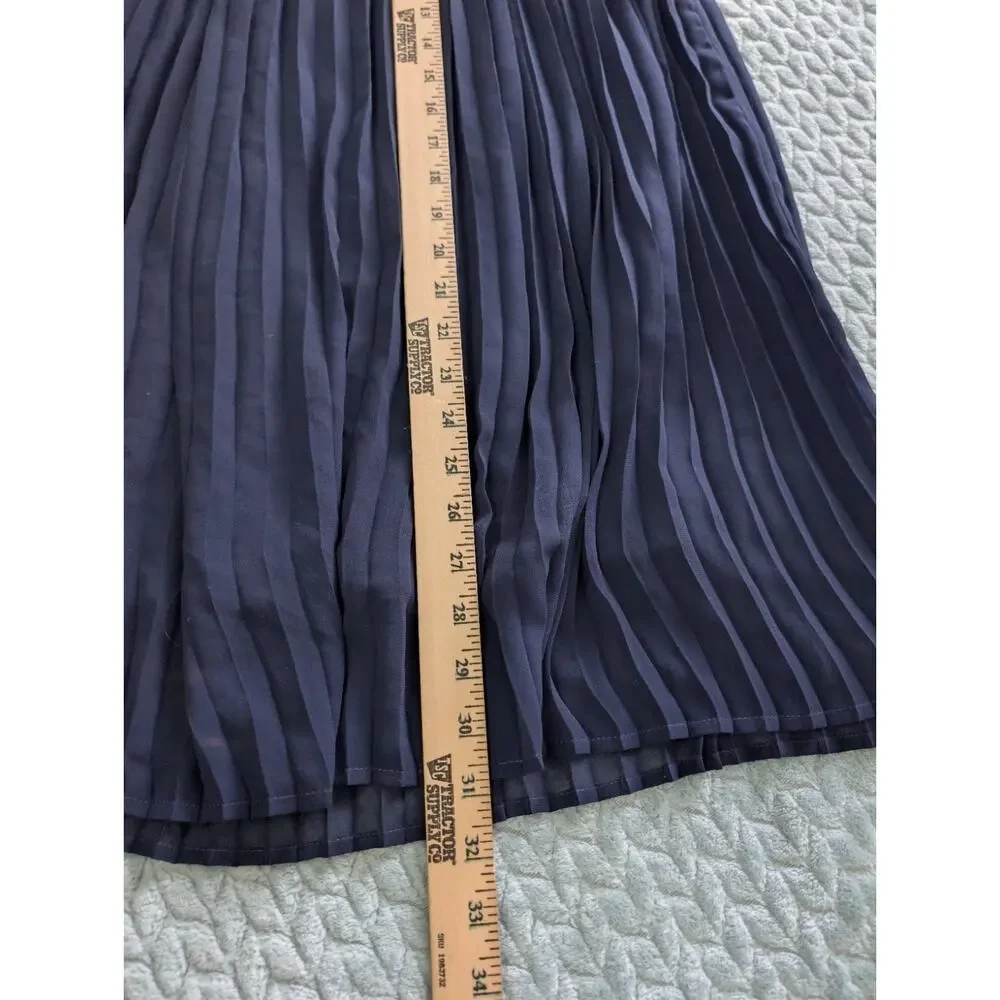 Avon Navy Blue Midi Chiffon Pleated Skirt Modest Cottagecore Medium